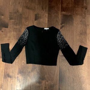 Black crop top with mesh sleeves